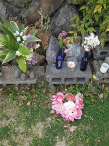 桜の季節 三条大橋たもと鴨川の地蔵