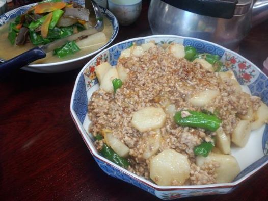 挽肉と長芋、万願寺唐辛子のあんかけ