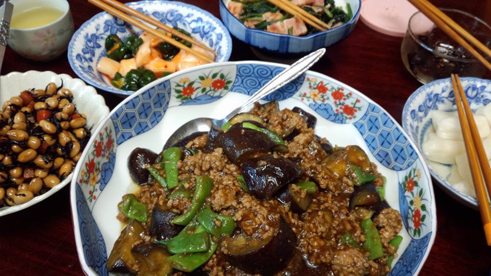 麻婆茄子。モロッコインゲン入り