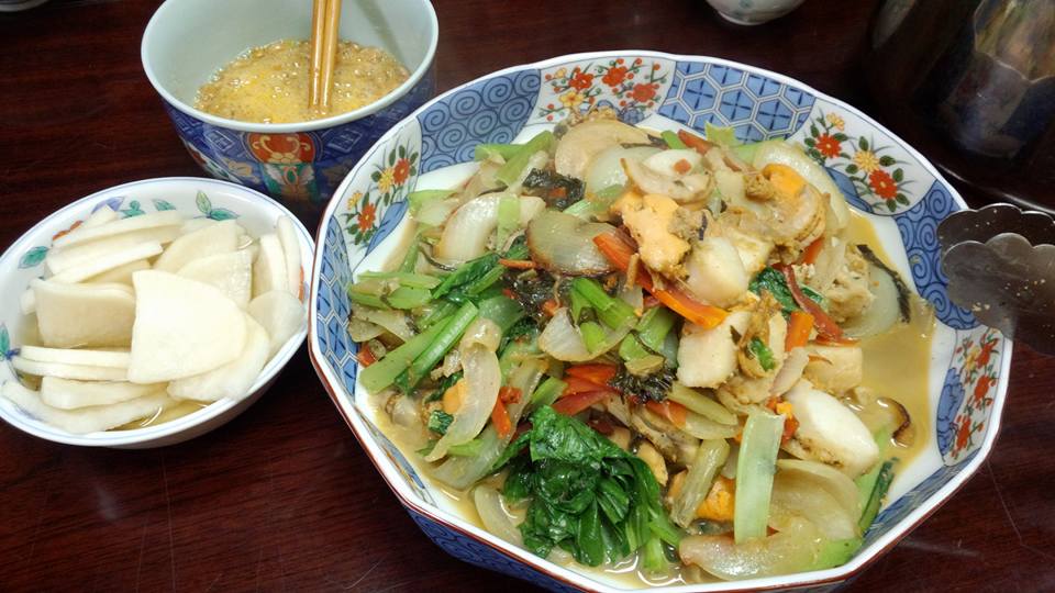 ホタテと野菜を炒めたん