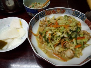 ベビーホタテと野菜を炒めたん