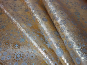 全正絹 西陣金襴 雪輪紋様 白茶 灰6・青18・縁の水・青13