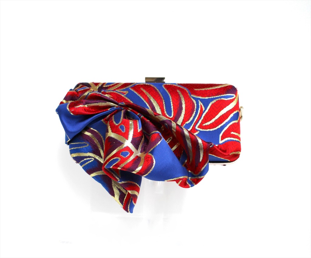 キタキカク 西陣織 クラッチバッグ モンステラの寄せリボン