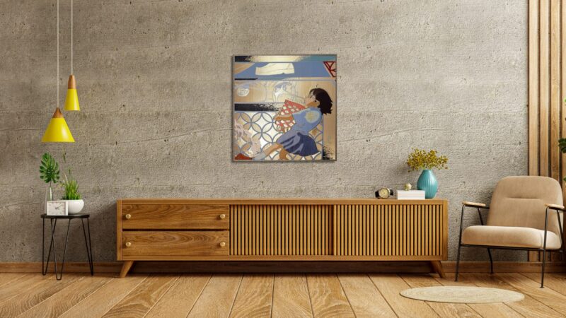 「MANGA×西陣織金襴絵箔 順引き模様引箔『ひゅらん。』」のための習作ファブリックパネル